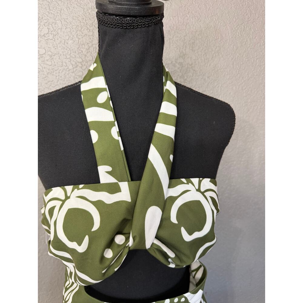 Commense Womens Sz M Green Geometric Unique Two Piece Halter Cutout Mini Dress - Picture 2 of 6